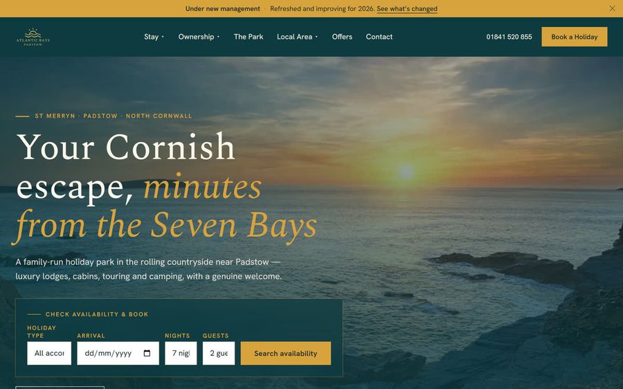 The Atlantic Bays Holiday Park website we built