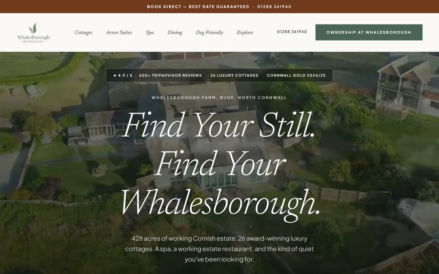 The Whalesborough Farm Resort & Spa website we built